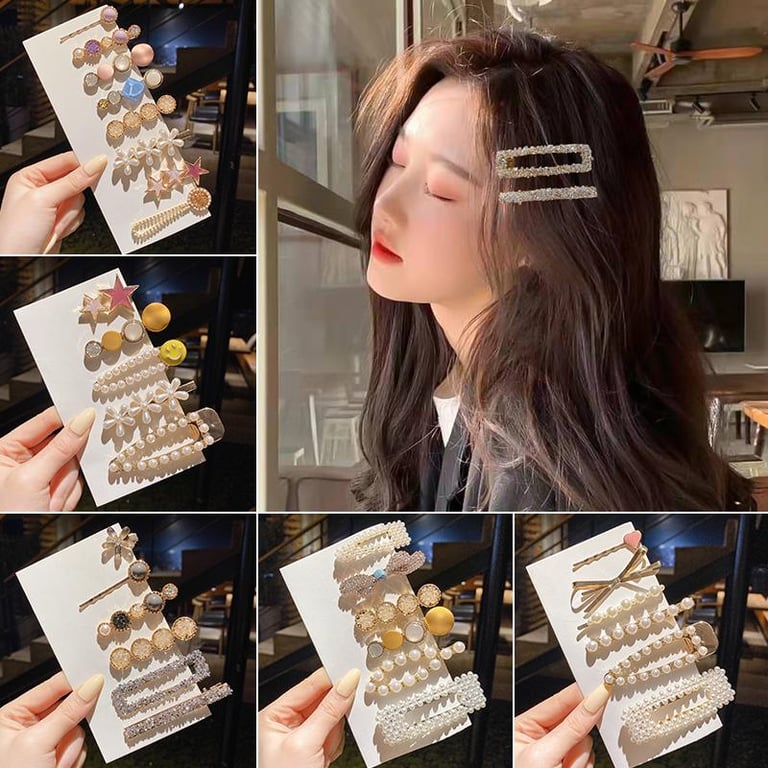 [ACC]4/8 Pcs Korean Pearl Shiny Gem Hair clip Ins Rhinestone Bangs Hairpin Set