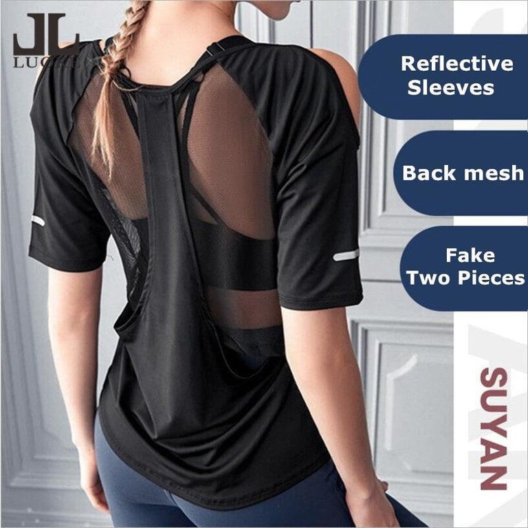 Luoke fashionable yoga clothes short sleeve shirt for women running top suit fitness workout clothes