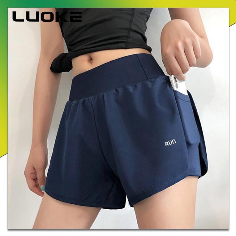 Luoke shorts women sport wear High waist anti-failure fitness yoga shorts loose casual outer wear running quick-drying thin training pants with pockets