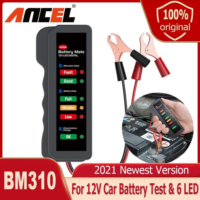 Hot Sale ANCEL BM310 12V Car Digital Battery Tester Auto Checker Alternator Car-Styling Detector with 6 LED Lights Display for Car Vehicle Motorcycle Car Battery Tester Analyzer