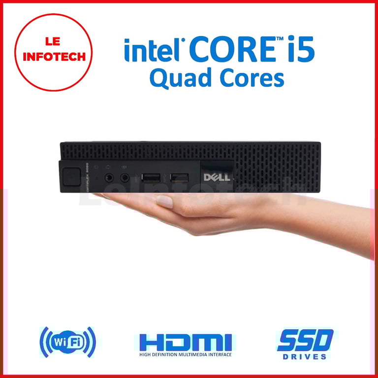 Dell Optiplex 3020 Micro Desktop  Quad Core Intel i5-4590T 8/16 GB RAM New 256/512 GB SSD Win10 Pro Used Free USB+WiFi DisplayPort to HDMI One month warranty - LeInfotech