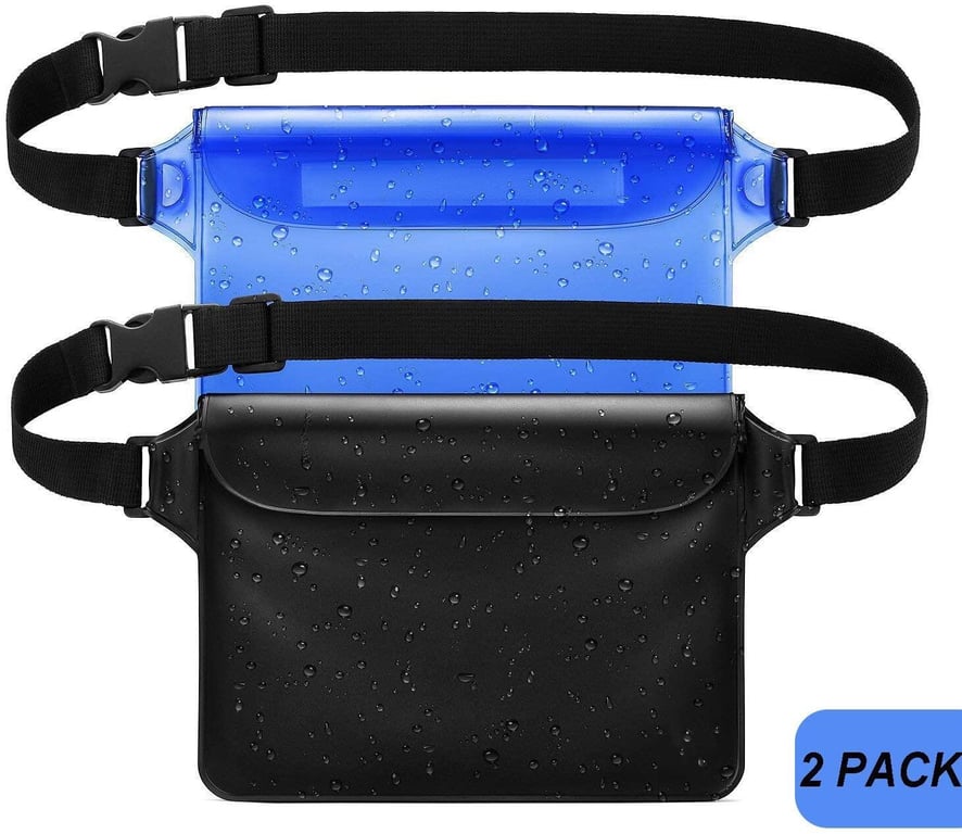 2 Pack Waterproof Waist Pouch Bag with Waist Strap, Lightweight Waterproof Phone Cases/Wallet, Perfect for Beach Pool Water Parks Boating Snorkeling Swimming and Fishing