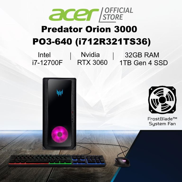 Predator Orion 3000 PO3-640 (i712R321TS36) Gaming Desktop | NVIDIA RTX 3060 | Intel i7-12700F| 32GB RAM