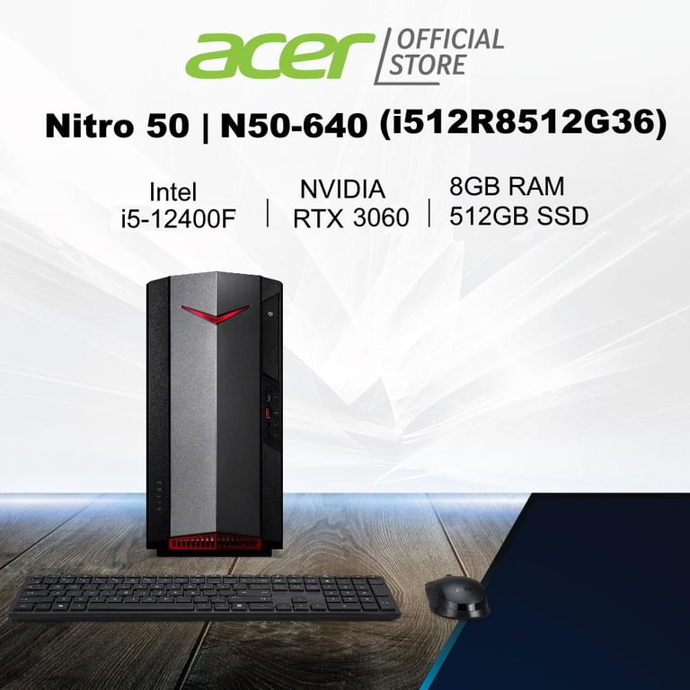 [12th Gen Intel i5-12400F Processor] Acer Nitro 50 N50-640 (i512R8512G36) Gaming Desktop with NVIDIA RTX 3060