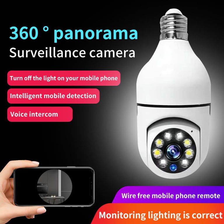 【360° panorama】camera cctv camera for home wireless with voice light bulb camera  connect to cellphone night vision 1080p hd ip camera 360° rotation two-way intercom Remote monitoring mini camera IP Security Cameras wifi camera 360