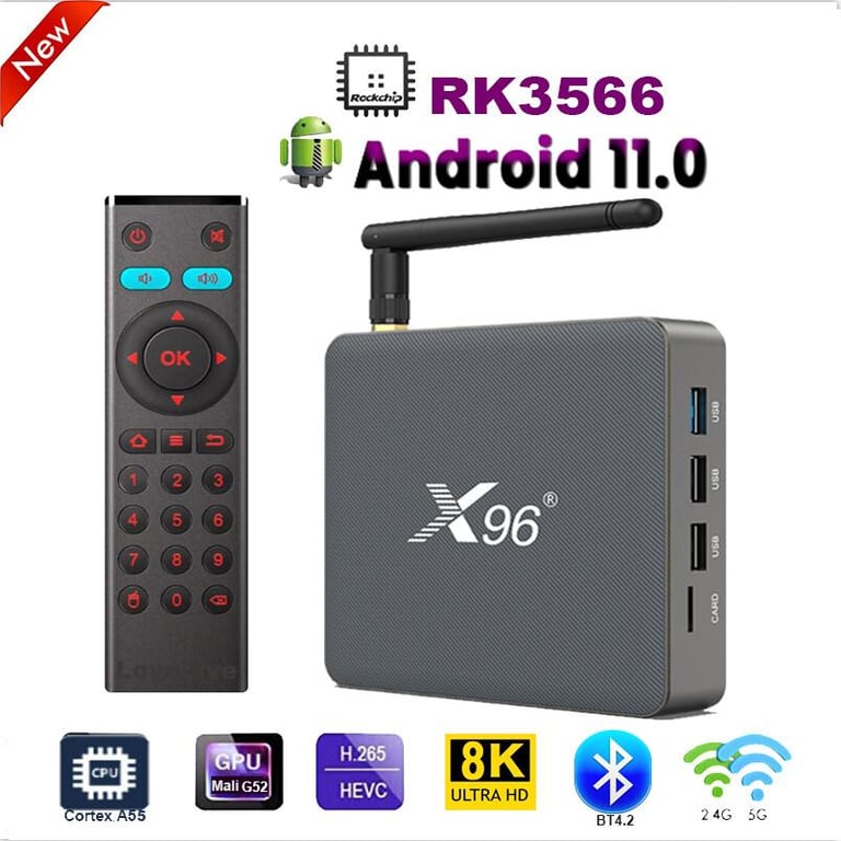 2021 New X96 X6 Android 11.0 TV Box RockChip RK3566 Quad Core Cortex A55 8K HD 2.4G&5G Wifi BT4.2 1000M 4GB 8GB 32GB 64GB 128GB Smart Media Player for Youtube Support Google Voice Assistant