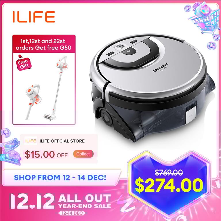 [SG Stock] ILIFE W455 Floor Scrubbing Robot Washing Robotic Vacuum Cleaner And Mopping Camera Navigation APP Control  With 850ml Water Tank Voice Assistance Kitchen Washing Planned Cleaning Route Hight Suction Power Multiple Mode Vacuum Cleaner Vacuum Mop
