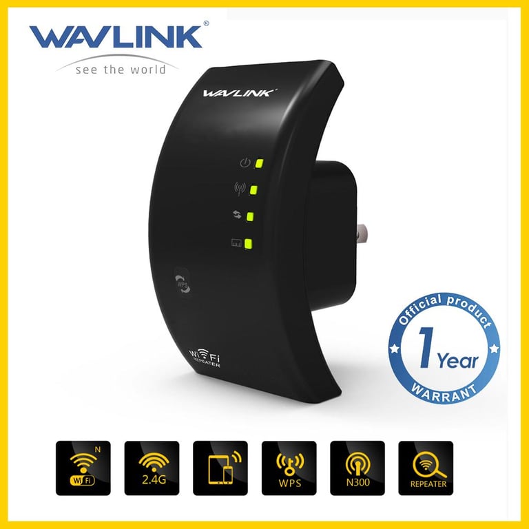 Wavlink N300 Wifi Repeater Range 2.4 GHz（300Mbps） Extender Wireless Access Point 802.11n/b/g Network Router Signal Boosters 3dbi Internal Antennas-UK PLUG