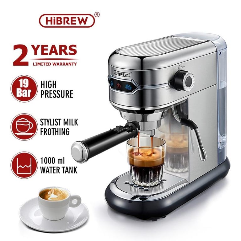 HiBREW Espresso Machine ｜19 Bar Expresso Coffee Machine with Milk Frother Wand for Cappuccino&Latte Coffee Maker ｜Compact Design (1450W) H11