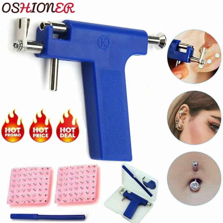OSHIONER Ear Nose Body Navel Piercing with Ears Studs Tools Disposable Sterile Ear Piercing Tool Kit with 98pcs Ear Studs Jewelry