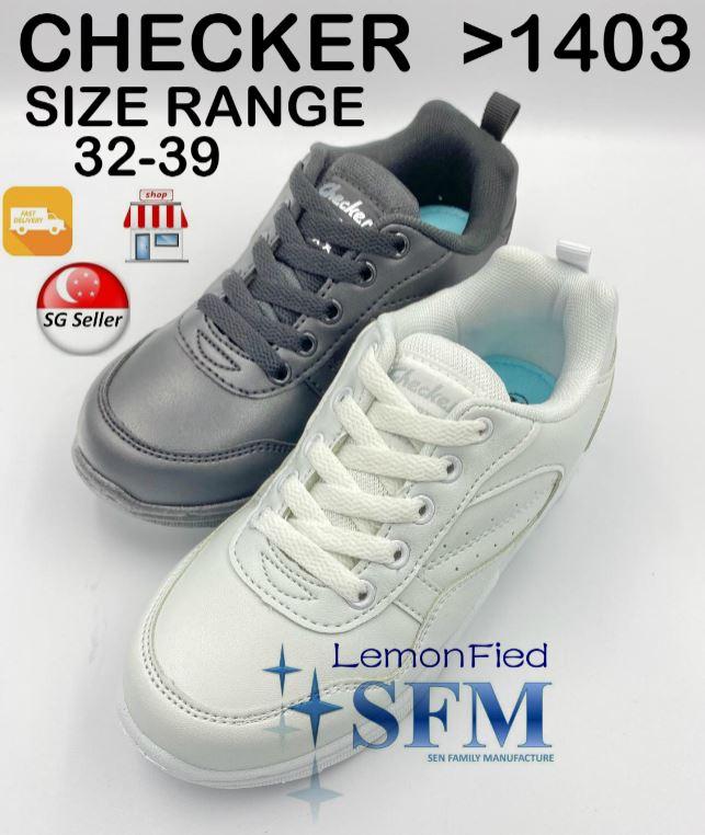 CHECKER 1403 All White All Black SIZE 32-39 LACE Sneaker School Shoes Indoor Outdoor TAIWAN SHOE LEMONFIED