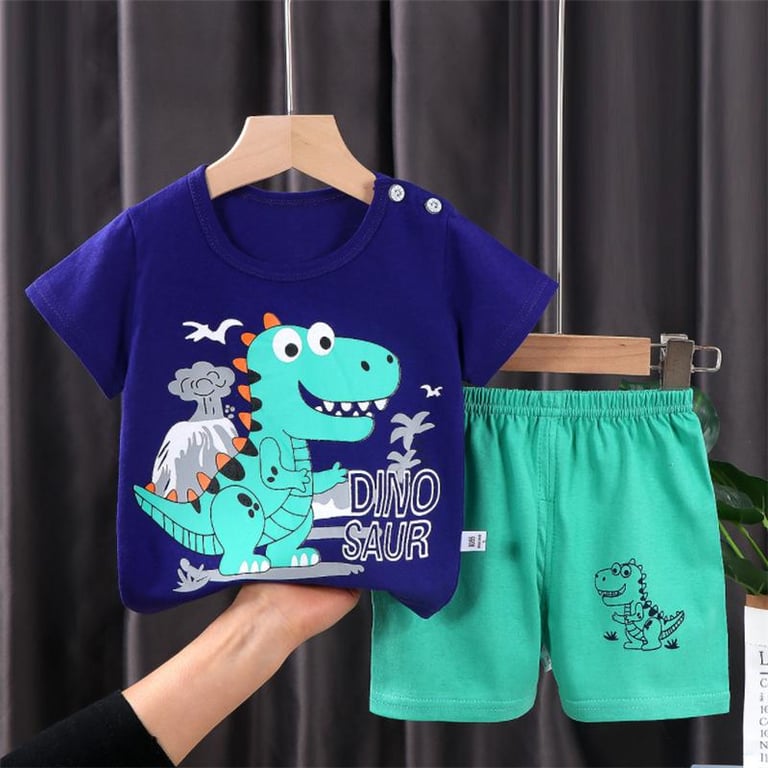 QINN 0-7 Years Toddler Baby Boys Clothing Sets Dinosaur Print T-shirts Tops + Shorts Summer Kids Wear Korean Style Customes Clothes Set