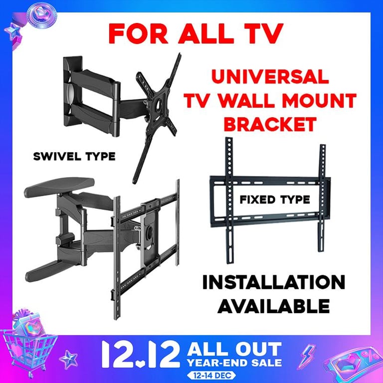 TV WALL MOUNT TV BRACKET Install Available FIXED TYPE BRACKET SWIVEL TYPE BRACKET SINGLE DOUBLE FIXED TILT TYPE BRACKET INSTALLATION SERVICE ALL BRAND TV HDB BTO CONDO LANDED OFFICE WAREHOUSE CAFE