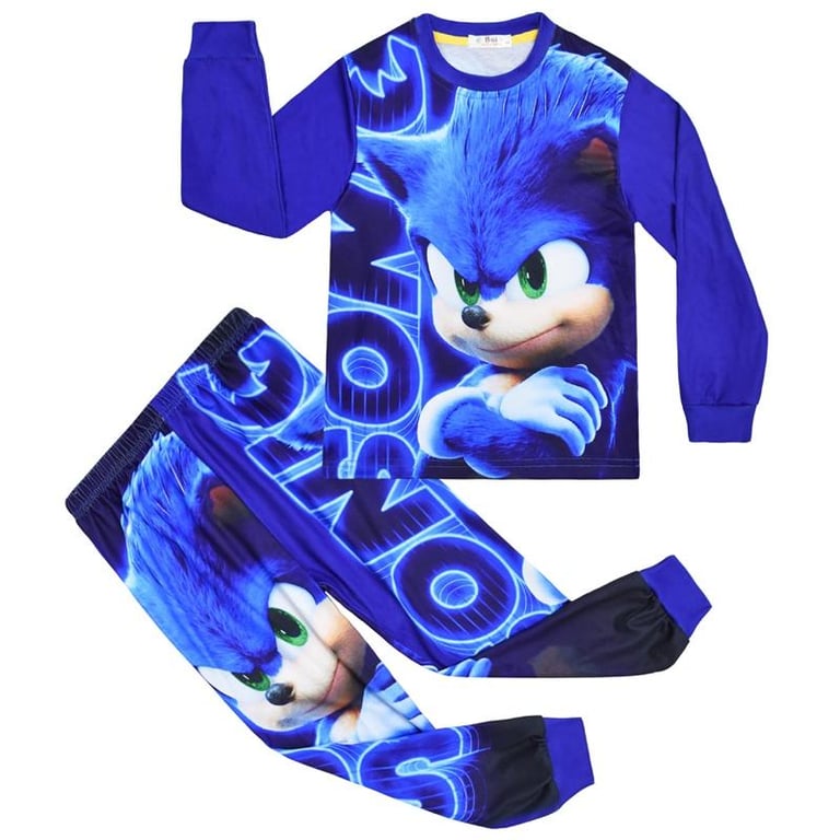 {Sweet Baby} Cartoon Boys Pyjamas Kids Sleepwear Suit Sonic Long Sleeve Tops & Pants Boy Pajamas Set Children Clothing (1 sets)  for 4-10 Years