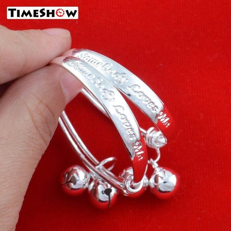 TimeShow 2pcs Children Baby Girls Boys Toddlers Adjustable Size 925 Sterling Silver Bracelet Fashion Jewelry