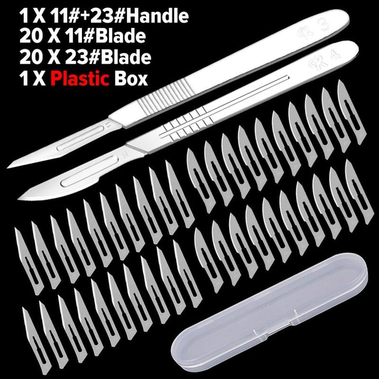 【Ready Stock】40Pcs 11# 23# Scalpel Blades Carbon Steel Sculpting Blade +2Pcs Handle DIY Cutting Tool Mobile Phone Computer PCB DIY Repair Wood Carving Pen Carving Hand Tools Set
