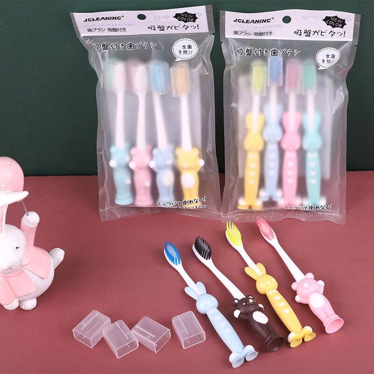 4 Pcs/Set Cartoon Rabbit Bear Baby Tooth Brush Soft Clean Deep Sweep Kids Training Dental Care ChildrenTeeth Brushes Baby Care Stuff