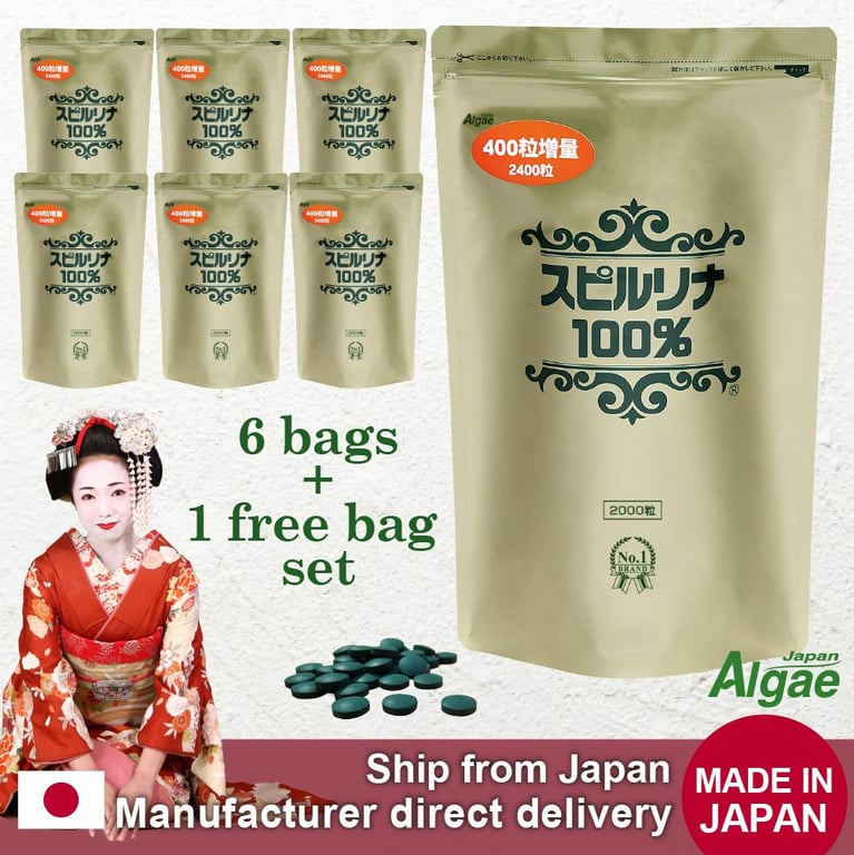 [Set of 7 bags] Spirulina 100% 2400 tablets 1 bag for free Nutrition Supplement Healthy food Japanese Japan Algae