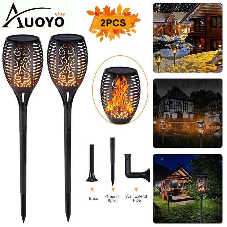 Auoyo 96 LED Solar Lights Outdoor Garden Light Upgraded Landscape Balcony Decoration Spotlight Torch Light Waterproof Solar Panel Charging Flickering Flame Light Auto On/Off Dusk to Dawn for Garden Pathway Yard