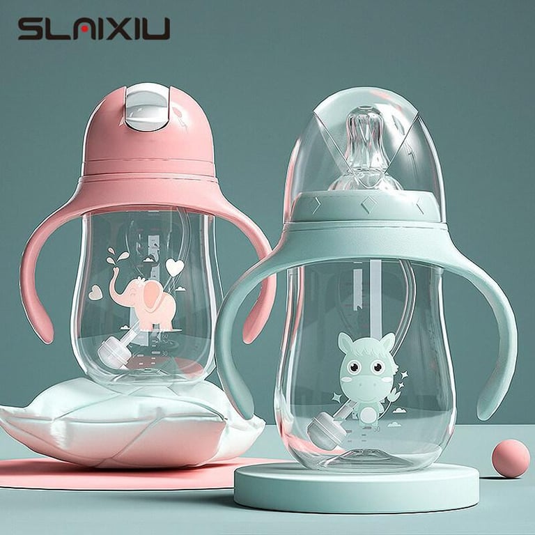 SLAIXIIU 2 in 1 Baby water bottle with handle kids feeding bottle with straw Multi-functional Milk Bottle for baby kids Dual-use Drinking bottle BPA Free 180ML 240ML 300ML