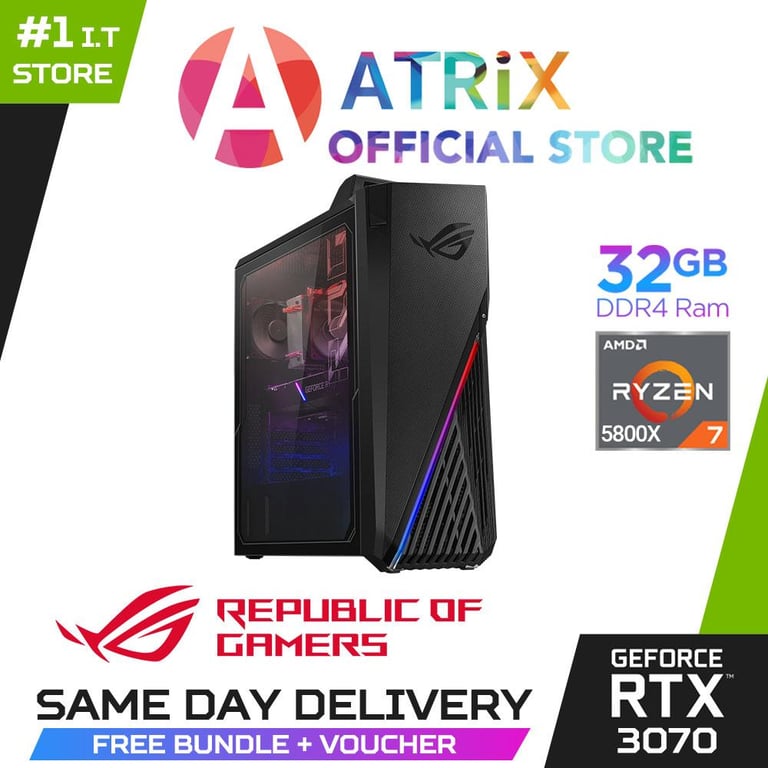 【MS Office|Same Day Delivery】ROG Strix GA15 G15DK-RTX3070W | AMD Ryzen™ 7 5800X Processor | 32GB DDR4 RAM | NVIDIA® GeForce® RTX3070 | 512GB SSD + 2TB HDD | Bundled with Wired Keyboard and Mouse | 3Y ASUS Onsite Warranty
