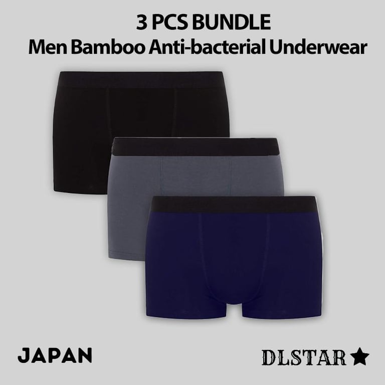 [BUNDLE OF 3] DLSTAR Men Bamboo Anti Bacterial Boxer Underwear  Soft  Antibacterial  Men Boxers  Comfortable wear