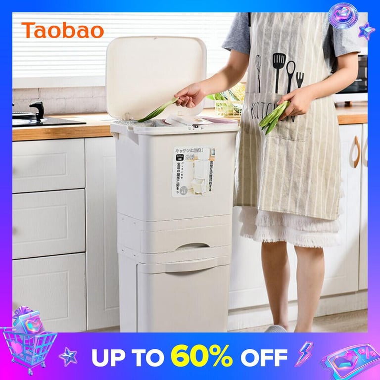 Garbage Classification Household Double-Layer Trash Can Dry Wet Separation Dustbin Japanese-Style Large Kitchen Trash Can with Lid