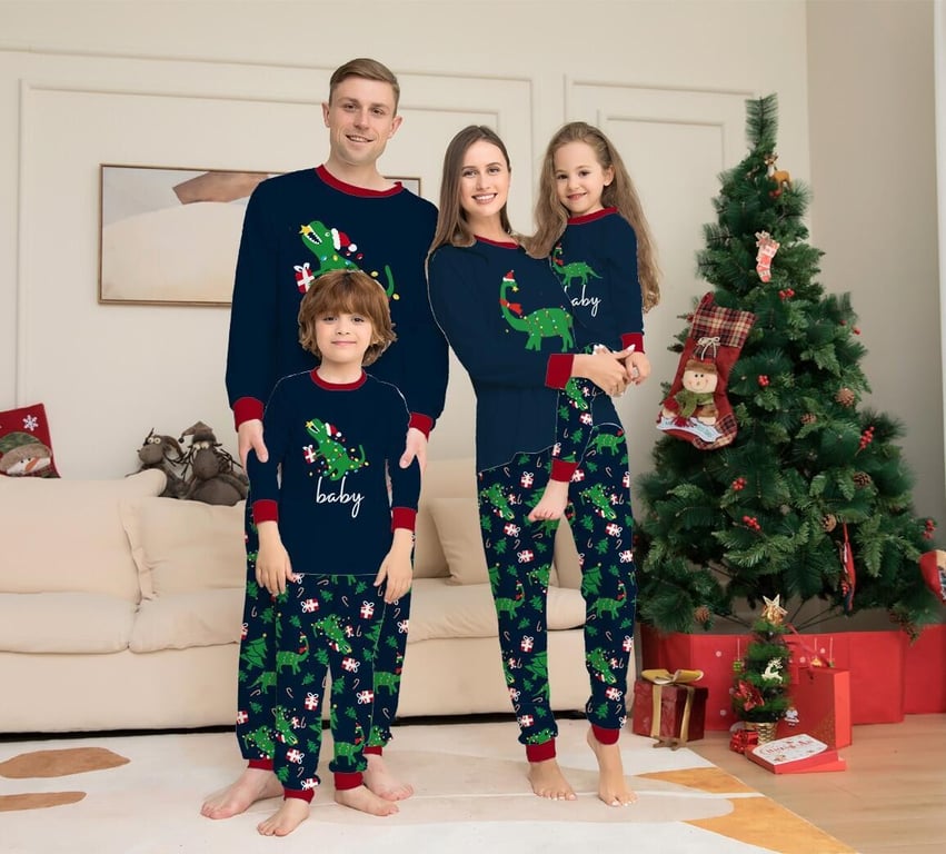 New Year Clothes 2022 Christmas Pajamas Parent-child Matching Outfits Xmas Family Look Gift Cartoon Print Pyjamas Soft Homewear