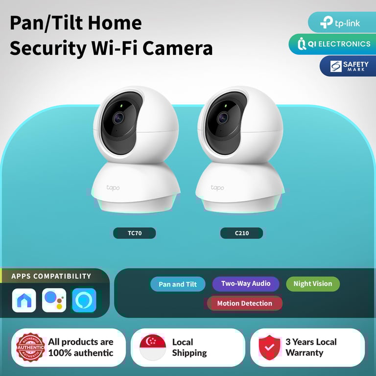 TP-LINK Tapo TC70 / C210 1080p / 2K 360°Pan/Tilt CCTV 360° Home Security Wi-Fi Camera