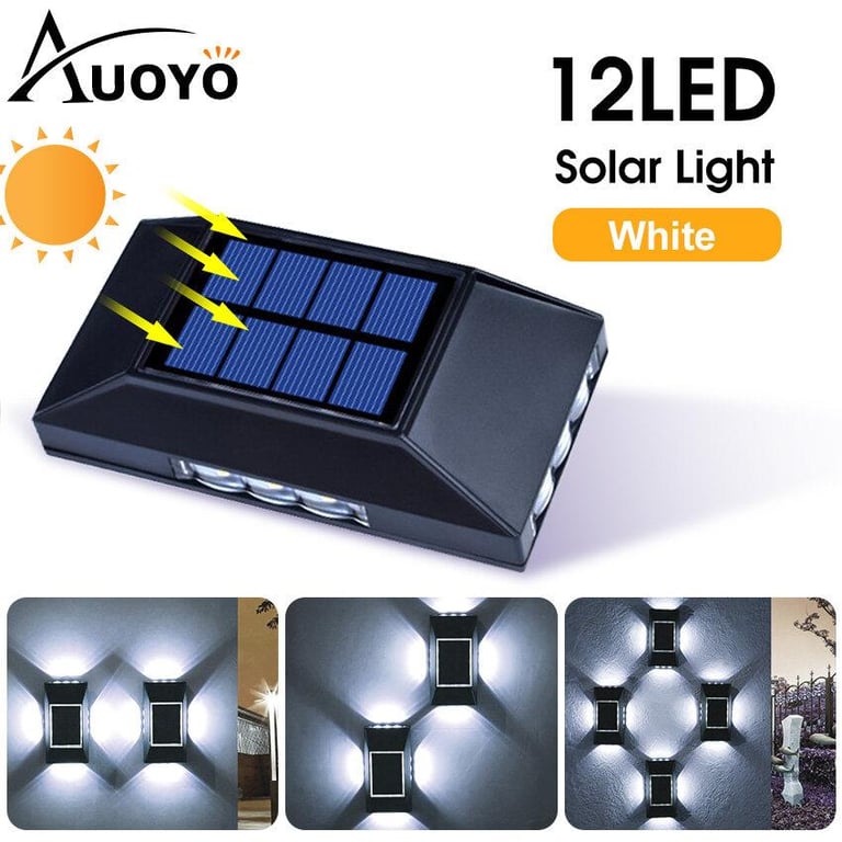 Auoyo 2pcs Solar Lights Outdoor Waterproof Original Rechargeable Lamp Light Solar Wall Lights LED Garden Lighting 6LED Wall Lights Door Side Garden Stairs Balcony Floor Fence Landscape Lamp