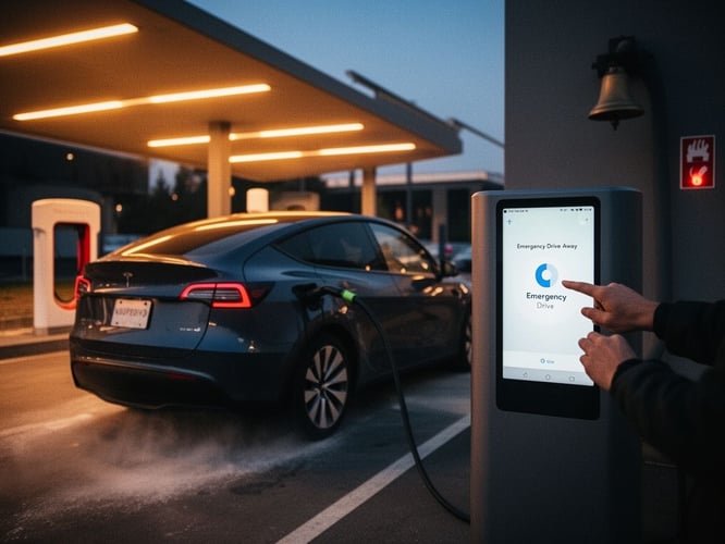 Tesla adds over‑the‑air emergency drive‑away mode for vehicles plugged into Superchargers