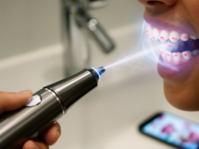 Dyson CameraJet™: The first toothbrush with a camera and a jet, to target the gaps and remove plaque between your teeth