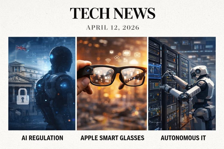 AI Regulation Surges, Apple Smart Glasses Leak, and Autonomous IT Rise — Tech News April 12, 2026