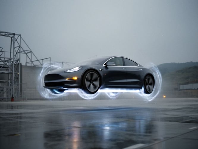 Tesla showcases its first levitating electric sports car prototype, signaling a move into urban air mobility