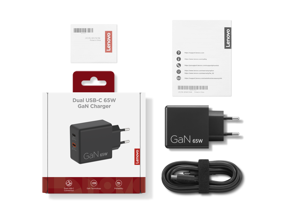 Lenovo Dual USB-C 65W GaN Charger – fotografie 1 z 14