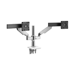 Humanscale Arm for dual monitor configuration, polished aluminum with white trim