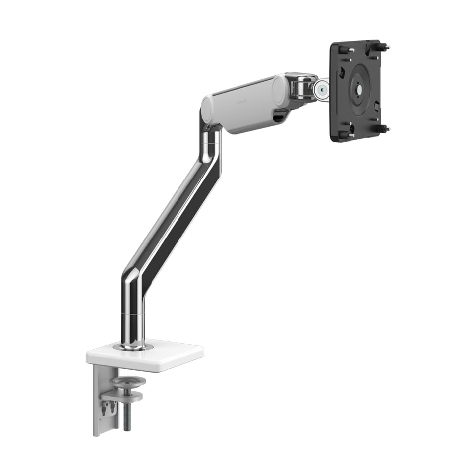 Humanscale Monitor Arm for single monitor, polished aluminum with white trim