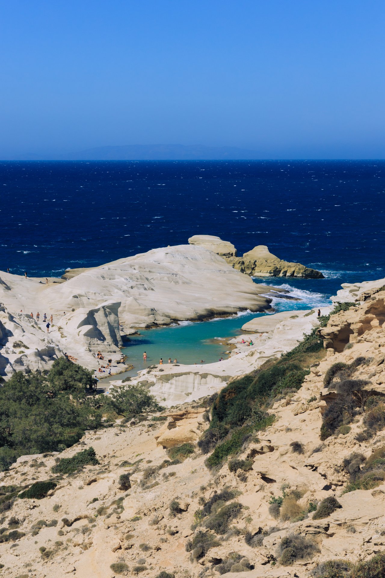 The white rock formations and turquoise cove of Sarakiniko, Milos, Greece