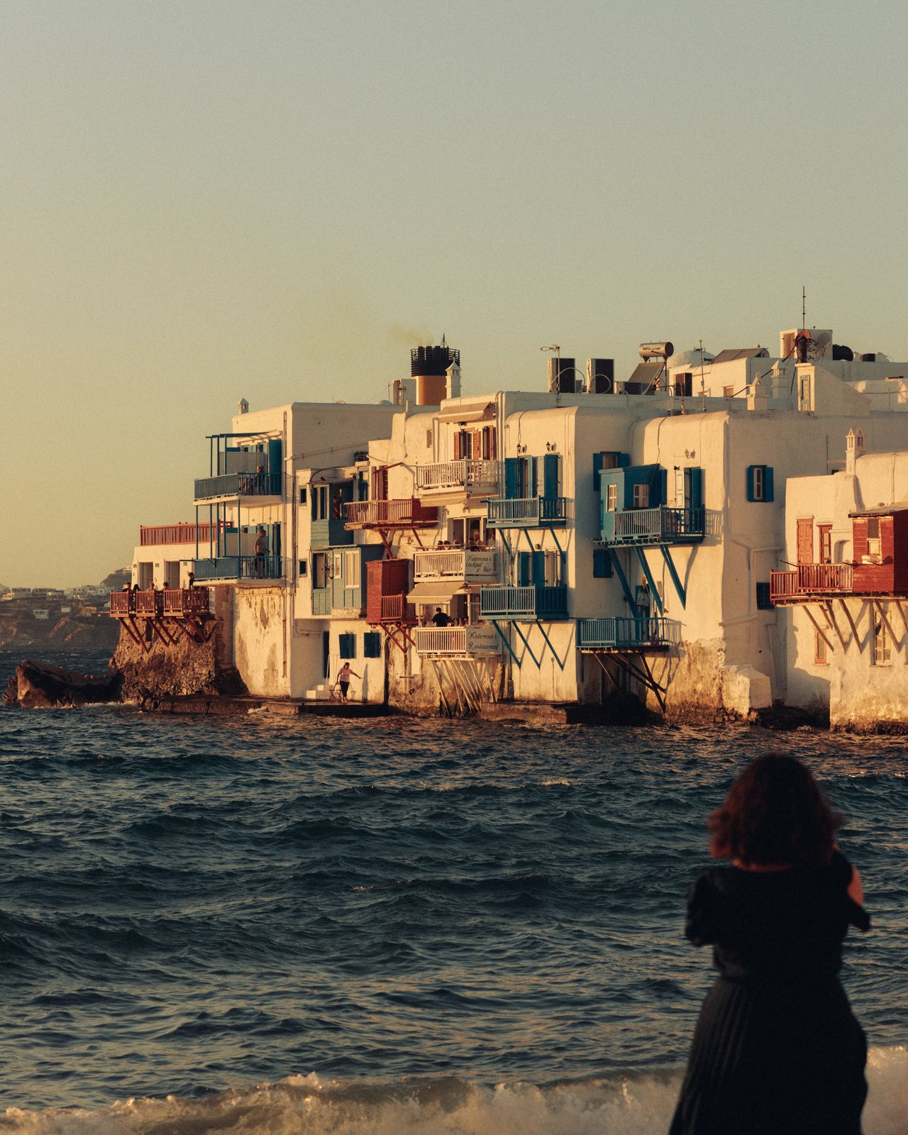 The waterfront houses of Little Venice at golden hour, Mykonos, Greece