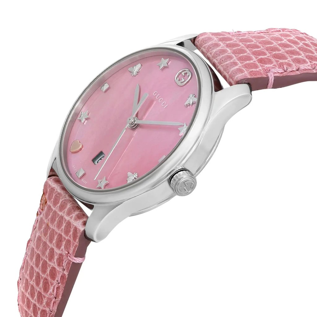 View Of Crown Facing Side Of Gucci YA126586 Stainless Steel Watch Unworn Condition