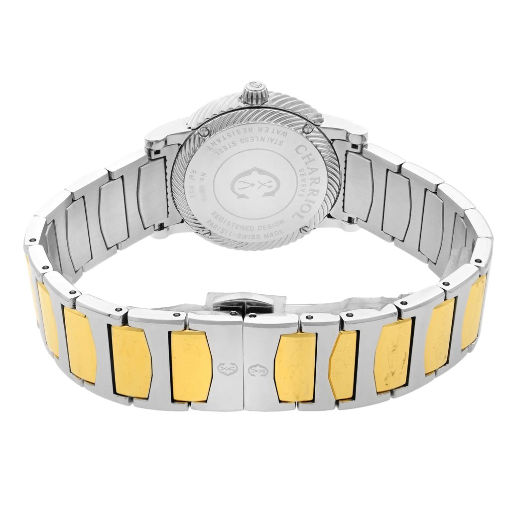 Back View Of Screwback Back Case And Closed Stainless Steel Band Of Charriol P33SY2D.921.001 Watch Pre Owned Condition