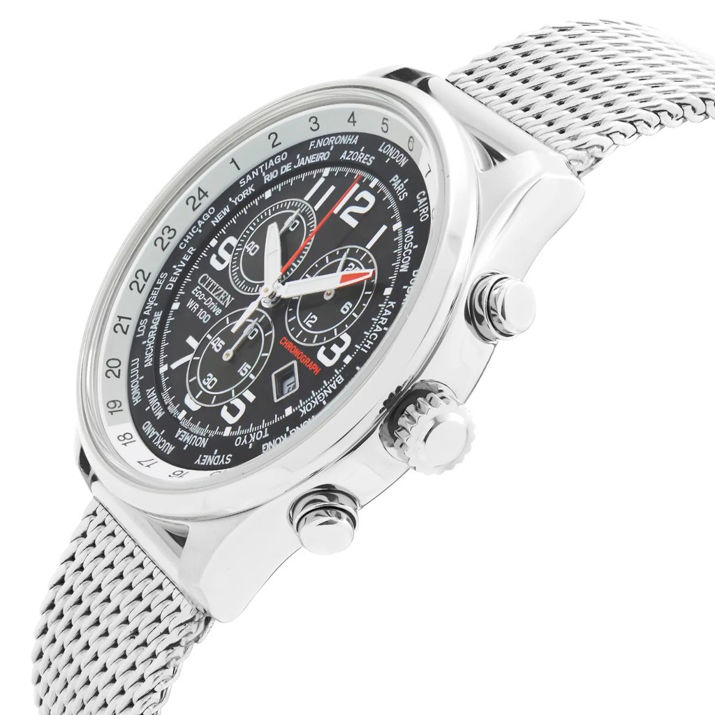 View Of Crown Facing Side Of Citizen AT0361-81E Stainless Steel Watch Display Model Condition