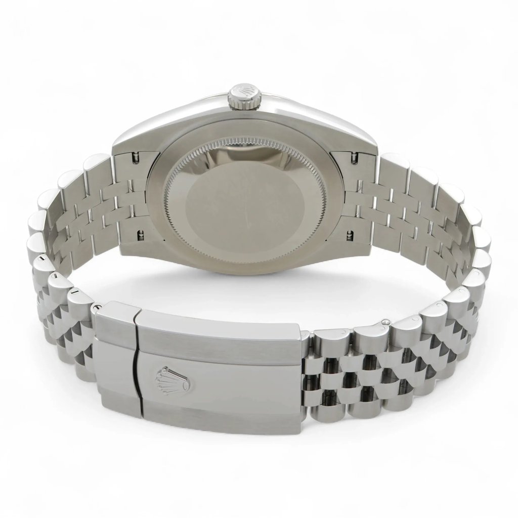 Back View Of Screwback Back Case And Closed Stainless Steel Band Of Rolex 126334 Watch Pre Owned Condition