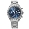 An image of a Wristwatch by OMEGA. This Pre Owned item is designed for Men, featuring a Sport style. It has a Mechanical (Automatic) movement and an Analog display with a Blue dial color. The indices include 12-Hour Dial,Multi Dial,Non-Numeric Hour Marks. The band is made of Stainless Steel and the case is made of Stainless Steel. The watch has a Round shape with a case size of 39 mm and a case thickness of 12 mm.