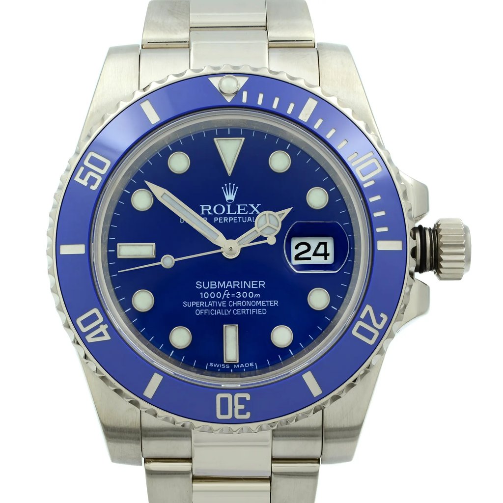 Up Close Front Facing Picture Of Rolex 116619 White Gold Watch Pre Owned Condition