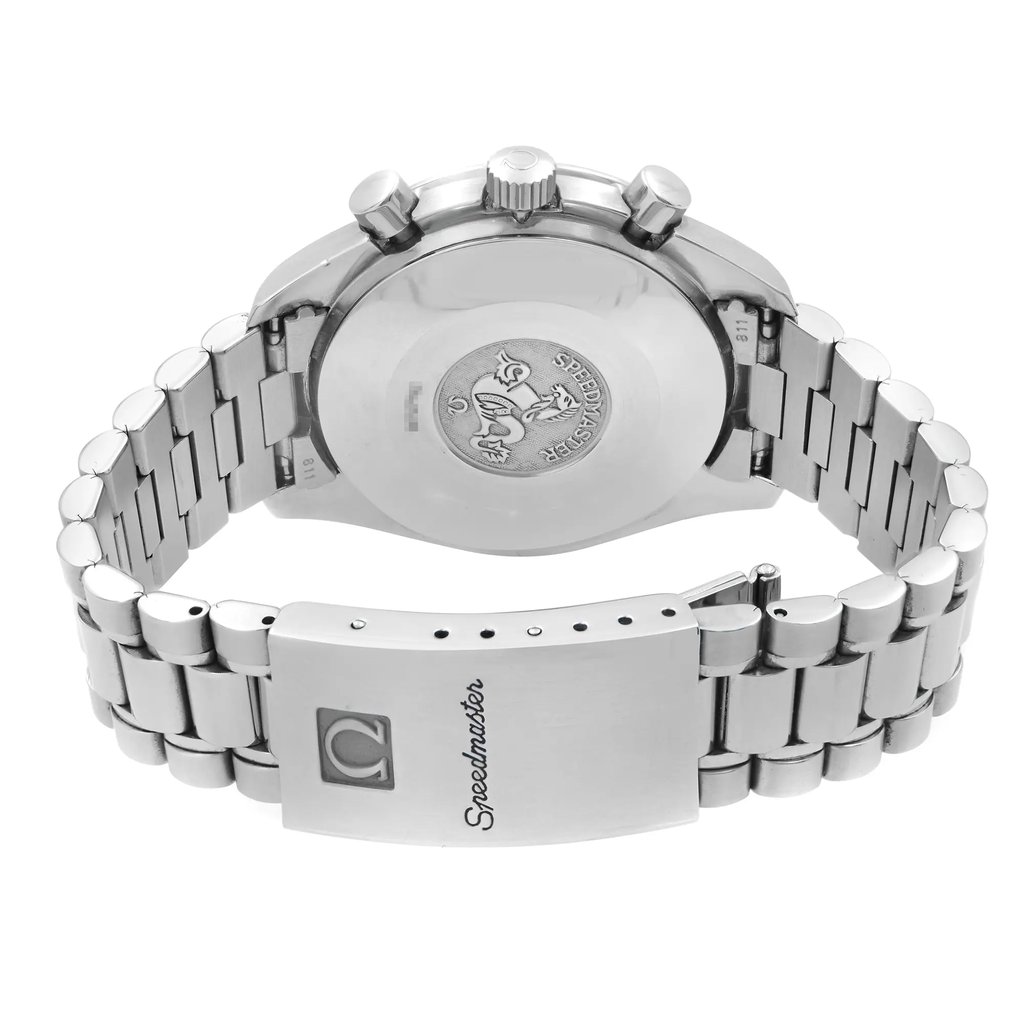 Back View Of Solid Back Case And Closed Stainless Steel Band Of OMEGA 3510.50.00 Watch Pre Owned Condition