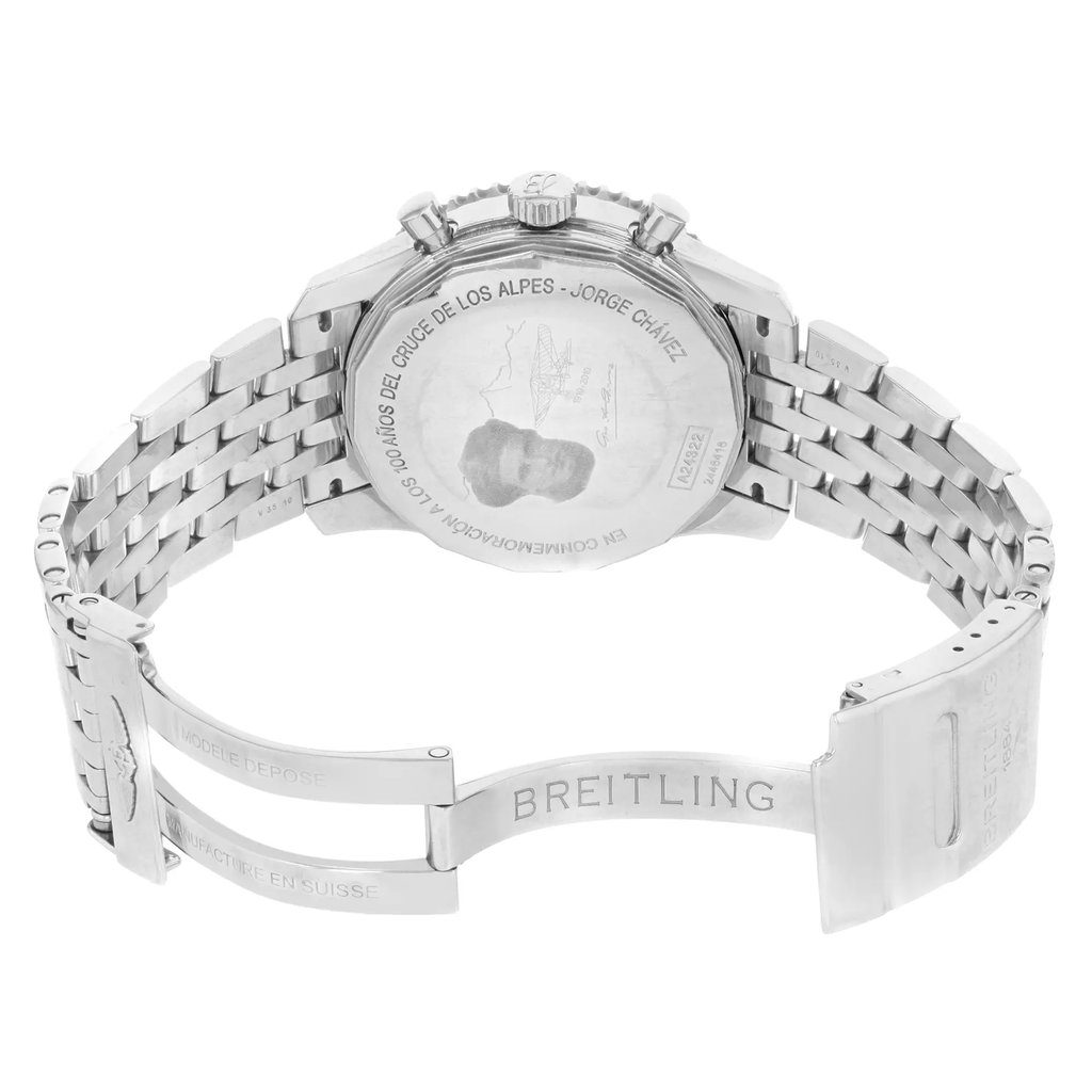 Back View Of {Caseback} Back Case And Open Stainless Steel Band Of Breitling A2432212-G571SS Watch Pre Owned Condition