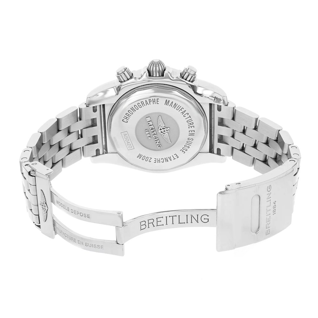 Back View Of {Caseback} Back Case And Open Stainless Steel Band Of Breitling AB042011-Q589 Watch Pre Owned Condition