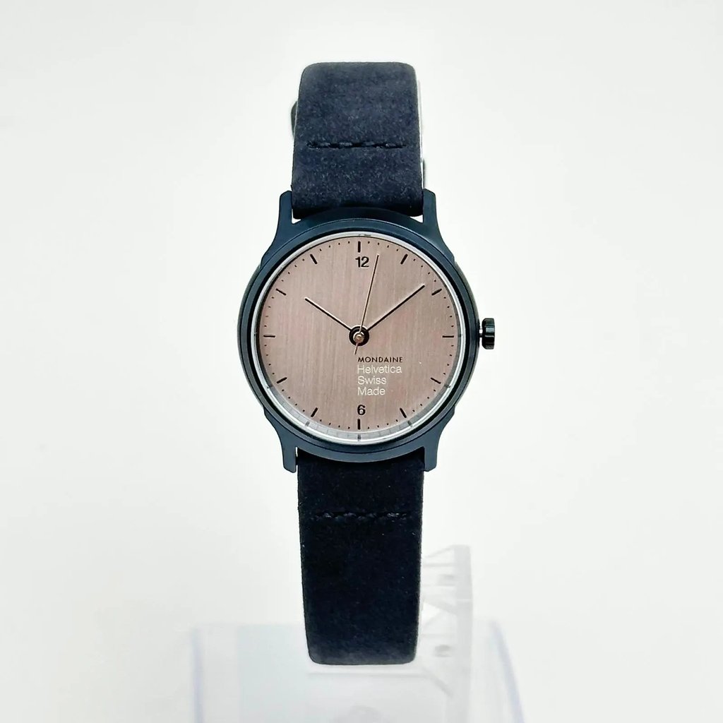 Up Close Front Facing Picture Of Mondaine MH1.L1110.LD Stainless Steel Watch Display Model Condition