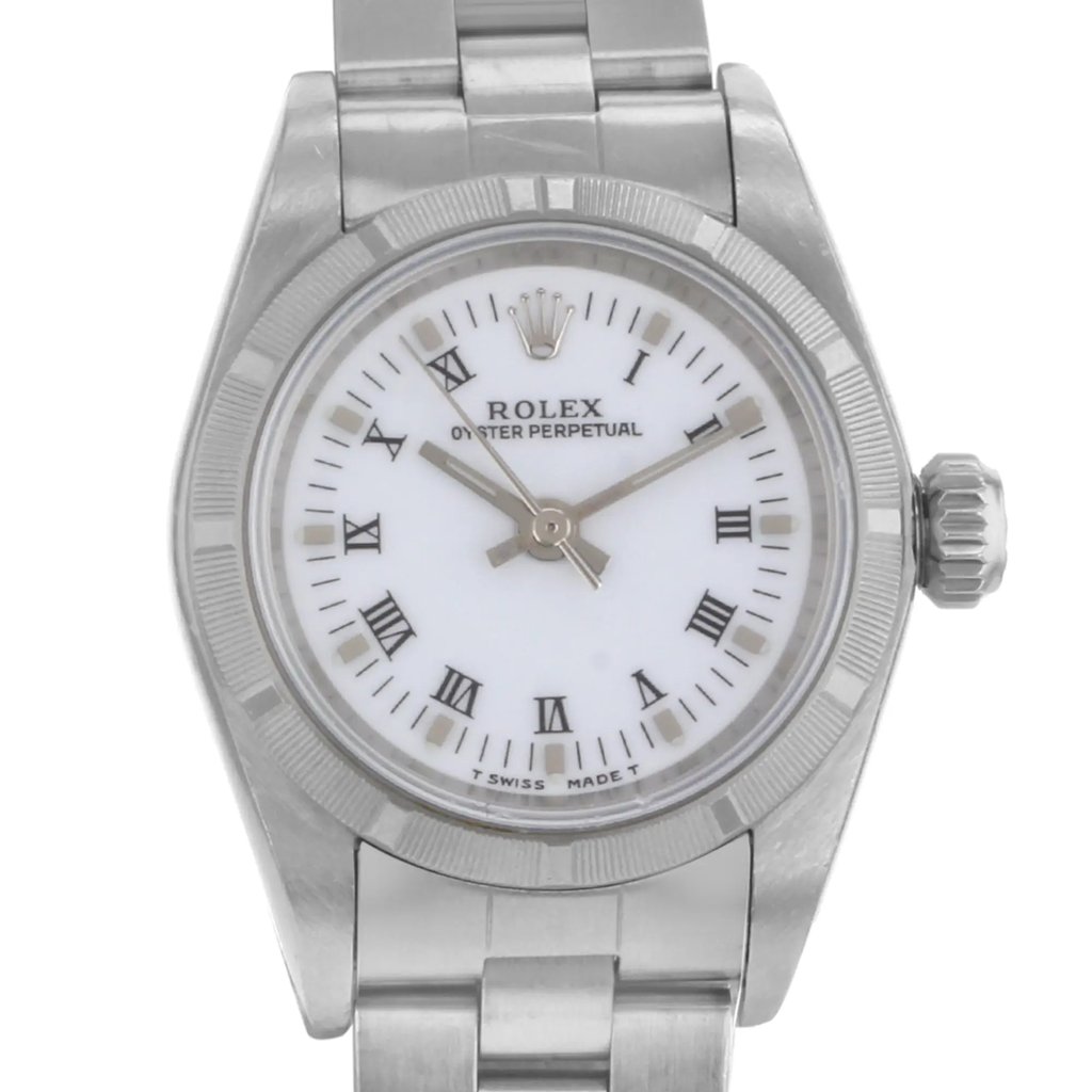 Up Close Front Facing Picture Of Rolex 67230 Stainless Steel Watch Pre Owned Condition
